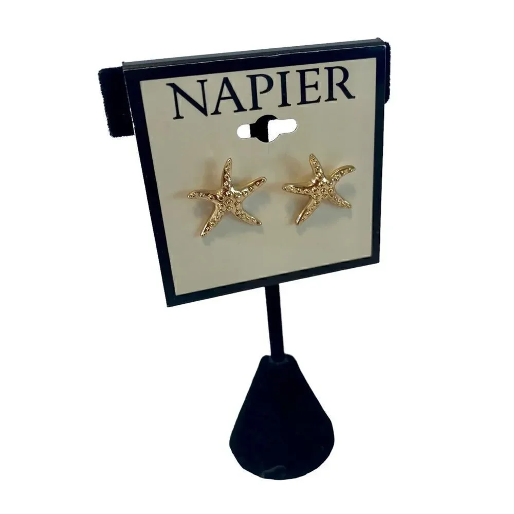 Napier Textured Gold Toned Starfish Post Earrinfs.